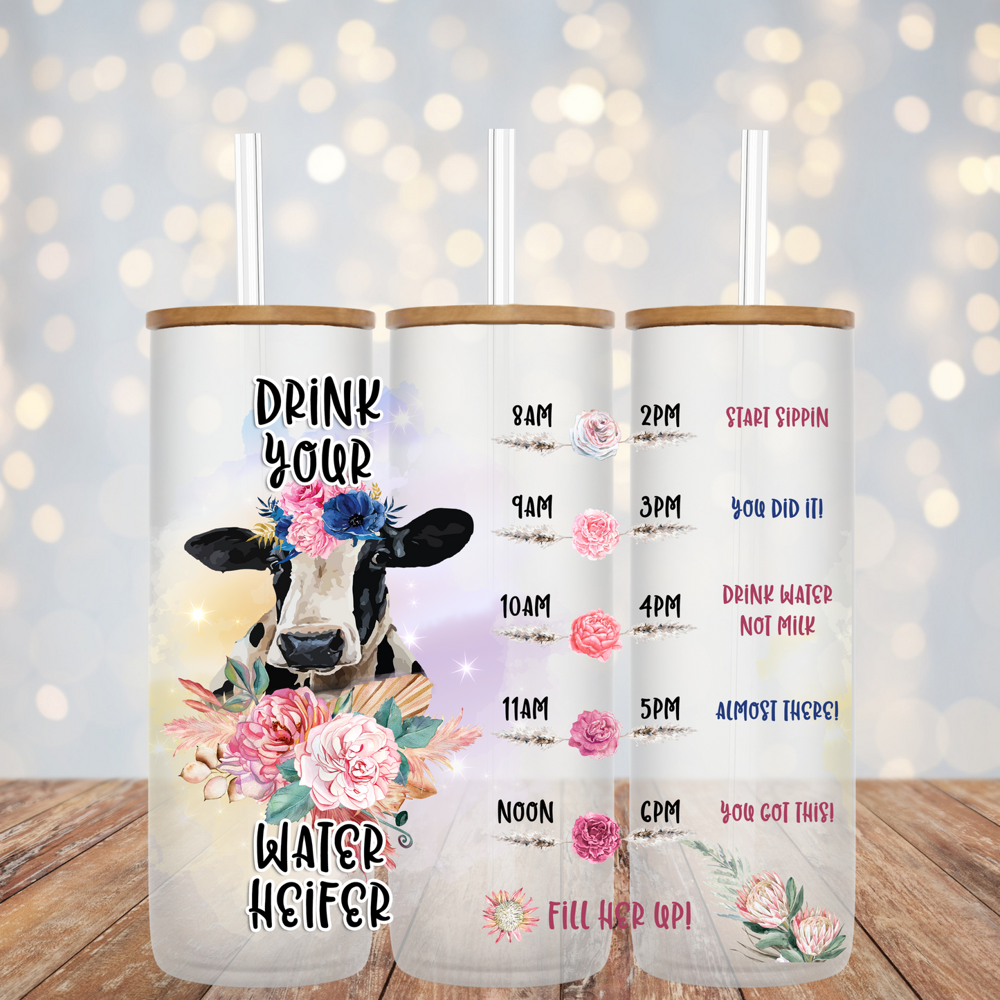 Drink Your Water Heifer-25oz Frosted Glass