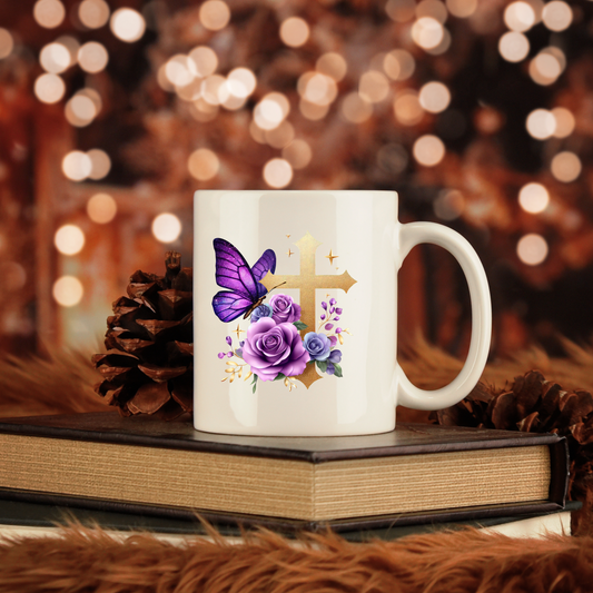 Purple Floral Cross Mug